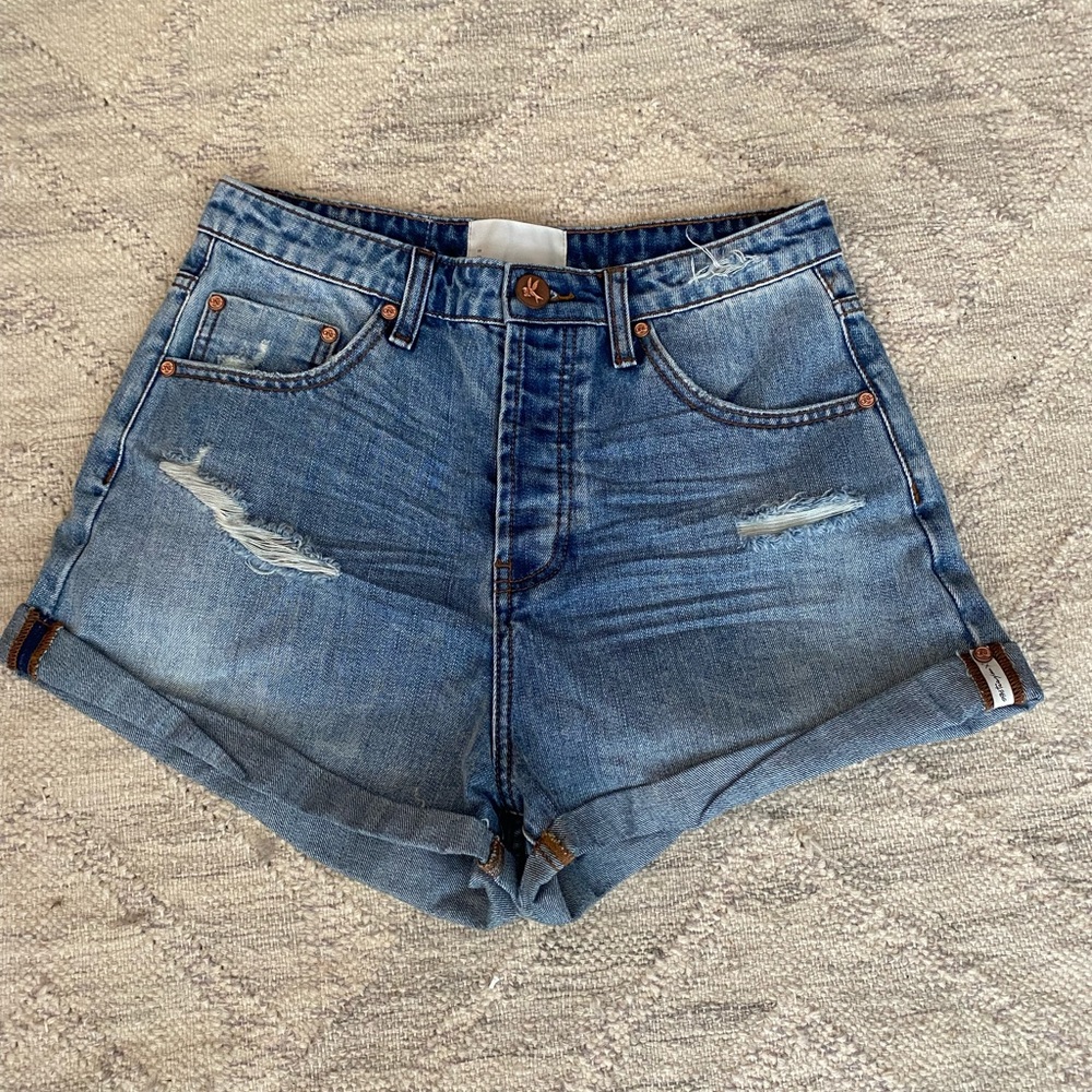 One Teaspoon Blue Distressed High-Waist Jean Shorts